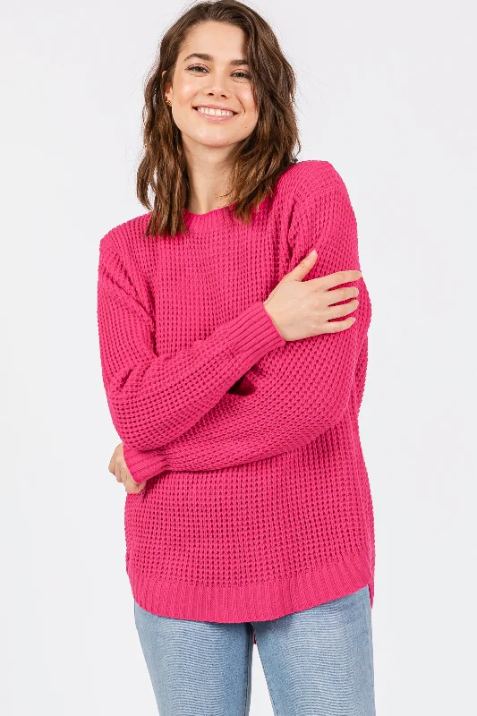 Online Exclusive Fuchsia Waffle Knit Round Hem Sweater
