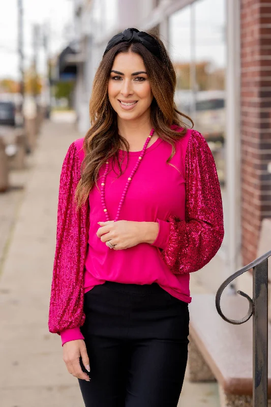 Weekend Special Sequin Sleeve Solid Body Blouse