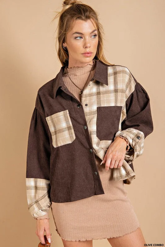 Overstock Sale Miles To Go Corduroy Plaid Button-Down (Olive Combo)