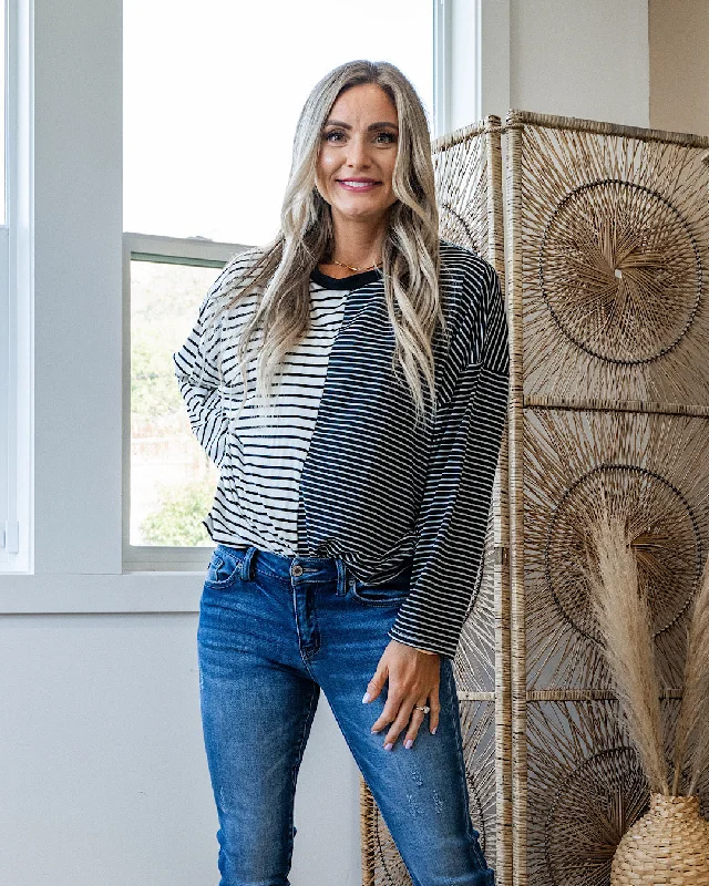 Weekend Deals That Excite Kendra Contrasting Striped Dolman Sleeve Top - Black