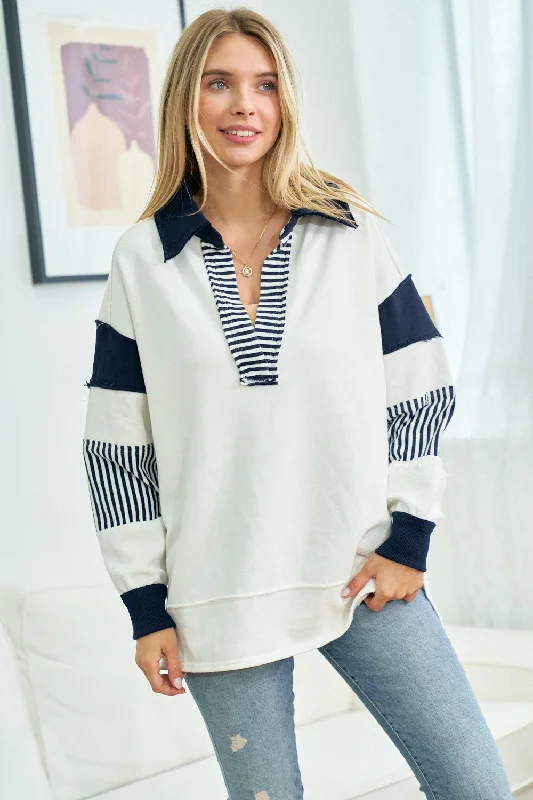 Early Bird Navy Colorblock Stripe Collared Sweater