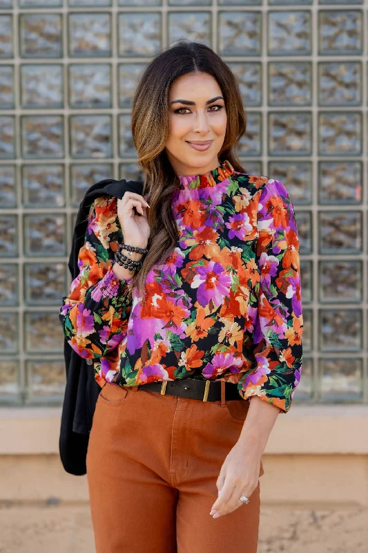 Weekend Specials to Enjoy Fancy Floral Cinched Trim Blouse