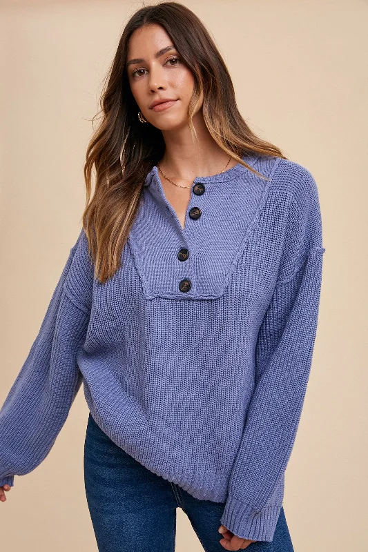 Weekend Deals That Please Periwinkle Front Button Knit Sweater