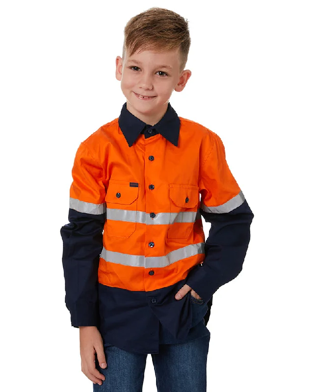 Overstock Sale Hi Vis 2 Tone Open Front Kids Shirt - Orange/Navy