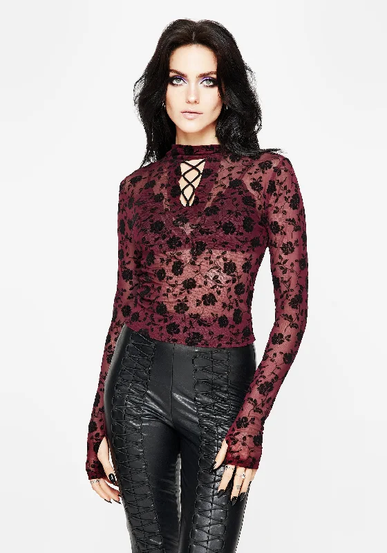 Weekend Offers That Delight Theodora Floral Mesh Long Sleeve Top