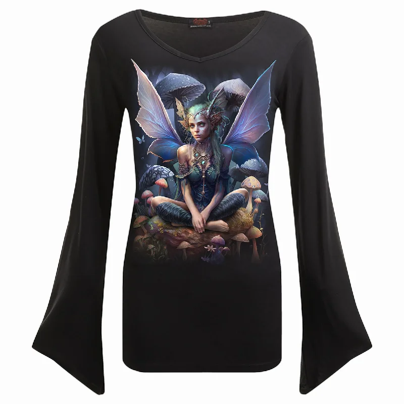 Deal of the Day MAGICAL - V Neck Goth Sleeve Top Black