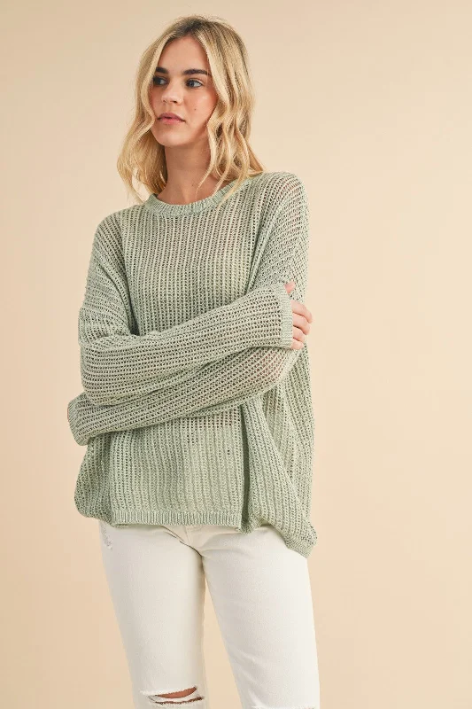 Weekend Bargains to Grab Light Olive Open-Knit Sweater