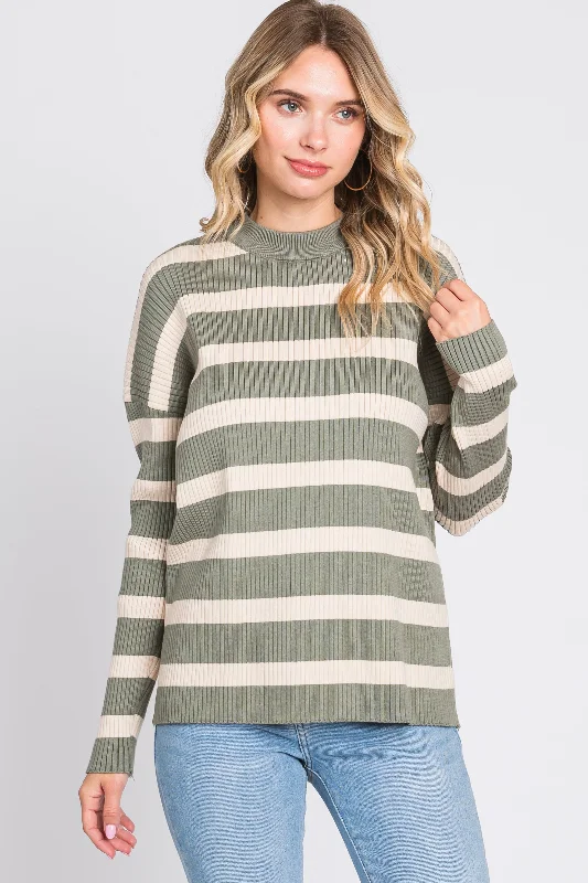 Great Deal Olive Striped Ribbed Long Sleeve Top