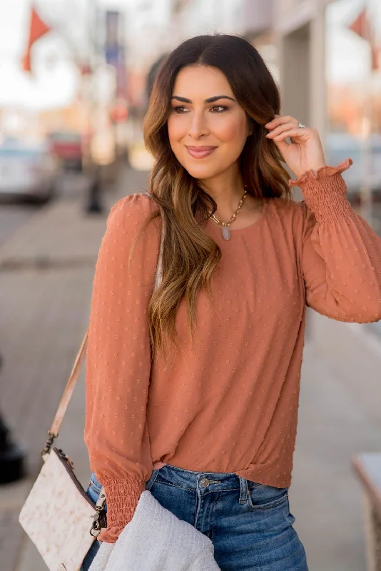 Weekend Specials to Delight Micro Dot Cinched Sleeve Blouse