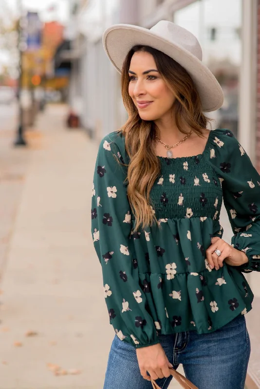 Flash Deal Blossoms Ruched Top Tiered Blouse
