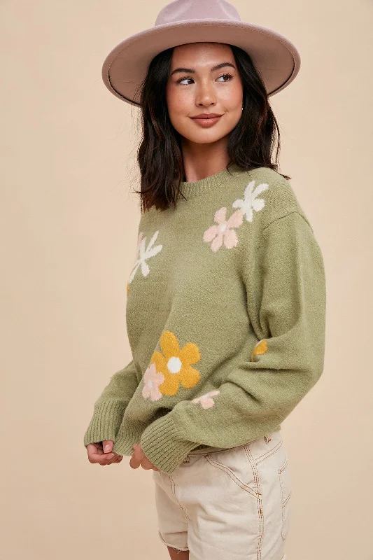 Weekend Savings Galore Sage Floral Crew Neck Sweater