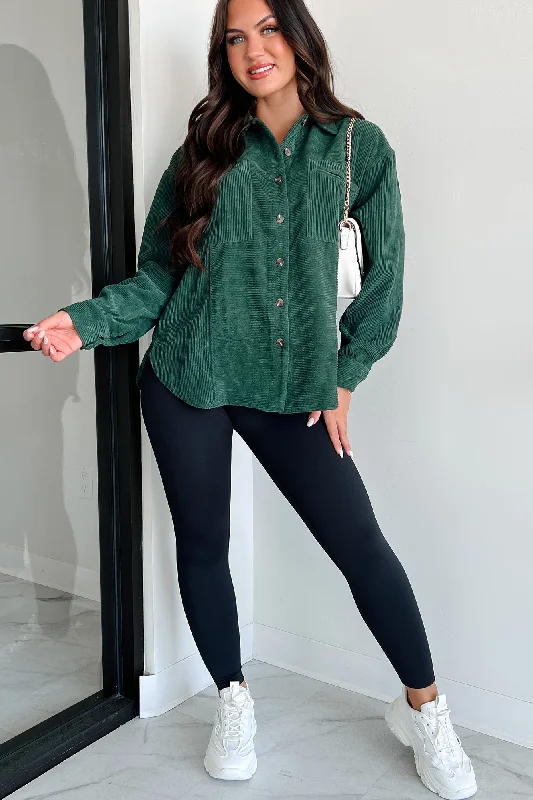 Weekend Savings Spectacle Forever Wandering Corduroy Shacket (Dark Green)