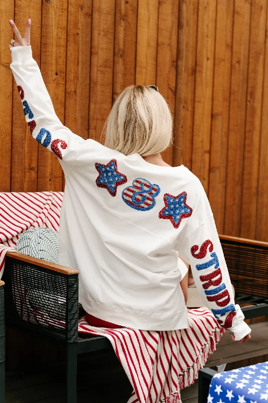 Pay Less Living With Liberty Oversized Sequin Graphic Top (White)