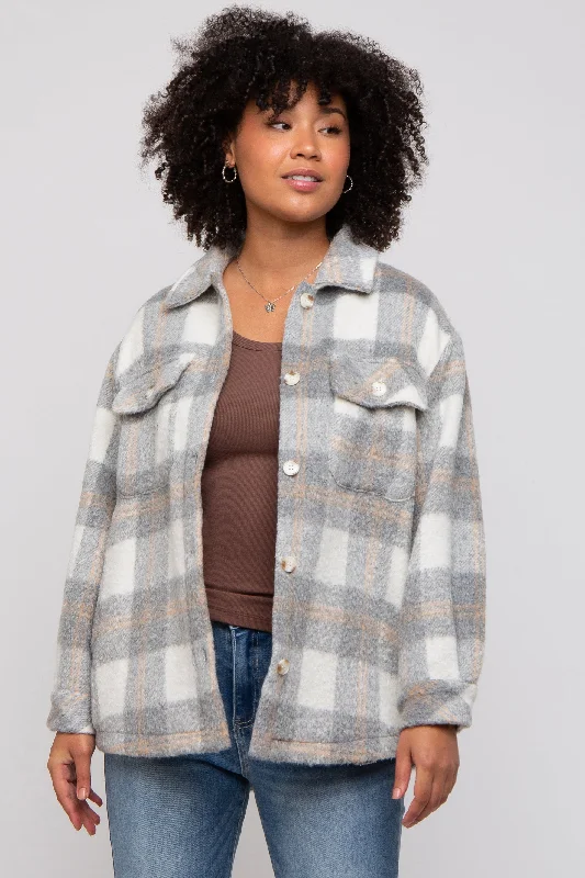 Make Your Weekend Count with Savings Heather Grey Plaid Fuzzy Button Up Jacket