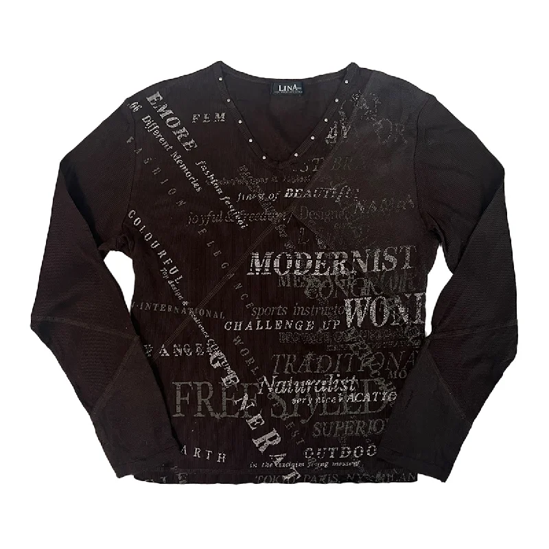 Flash Sale V-neck Graphic Long Sleeve Top