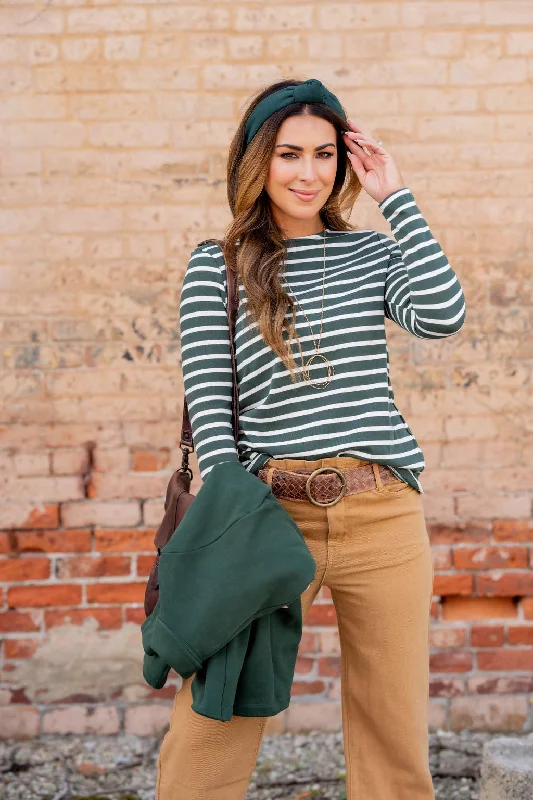 Overstock Clearance Striped Cotton Long Sleeve Tee