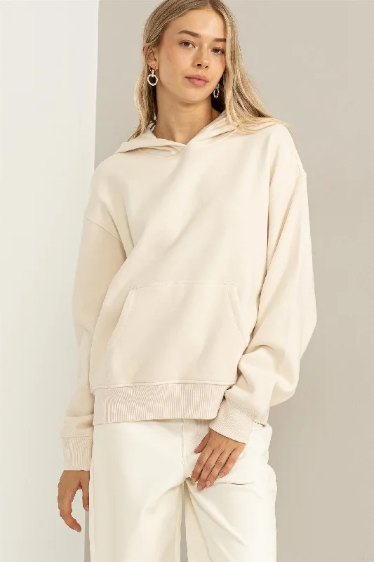 Unbeatable Deal Cream Front Pocket Hooded Fleece Sweatshirt