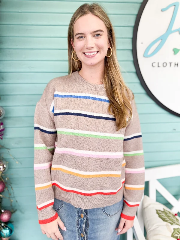 Crazy Savings (THML) The Neon Stripe Sweater-Taupe