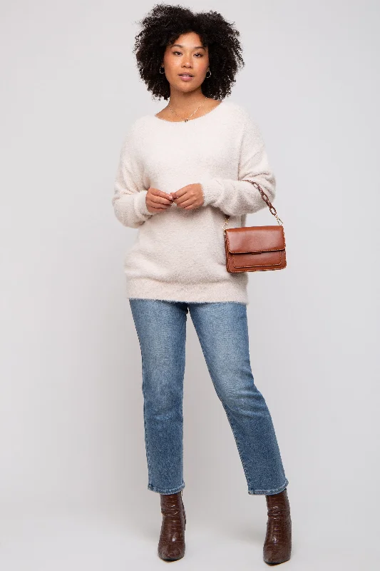 Bargain Alert Ivory Fuzzy Knit Boat Neck Sweater