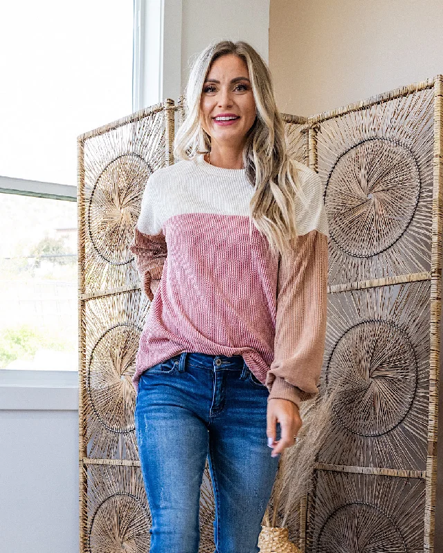 Mega Sale Adele Color Block Corded Top - Cream, Mauve & Peanut Butter