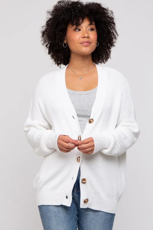 Markdown Sale White Basic Ribbed Cardigan Sweater