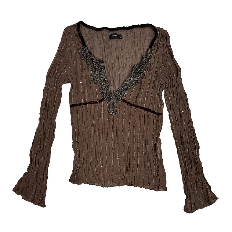 Weekend Bargains Await You Beaded V-neck Long Sleeves Top