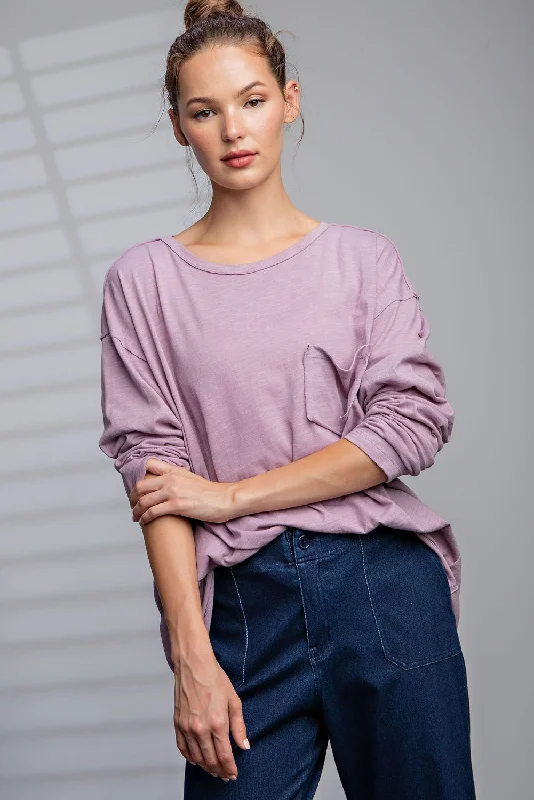 Weekend Bargains to Indulge In Mauve Mineral Wash Front Pocket Long Sleeve Top