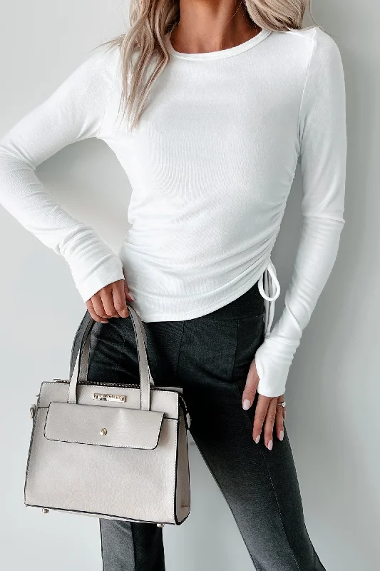 Deal of the Day Tristan Side Ruched Asymmetric Long Sleeve Top (Ivory)