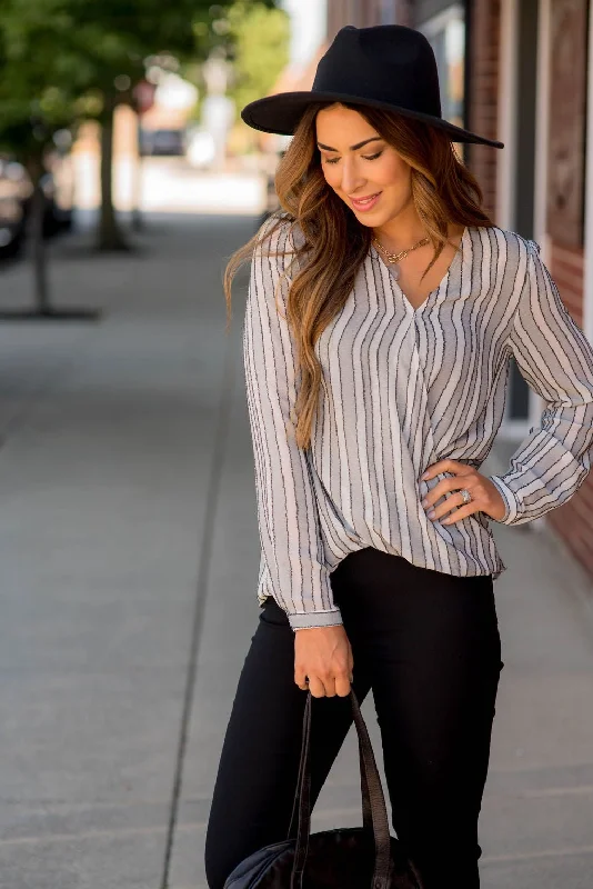 Massive Savings Vertical Stripe V-Neck Wrap Blouse