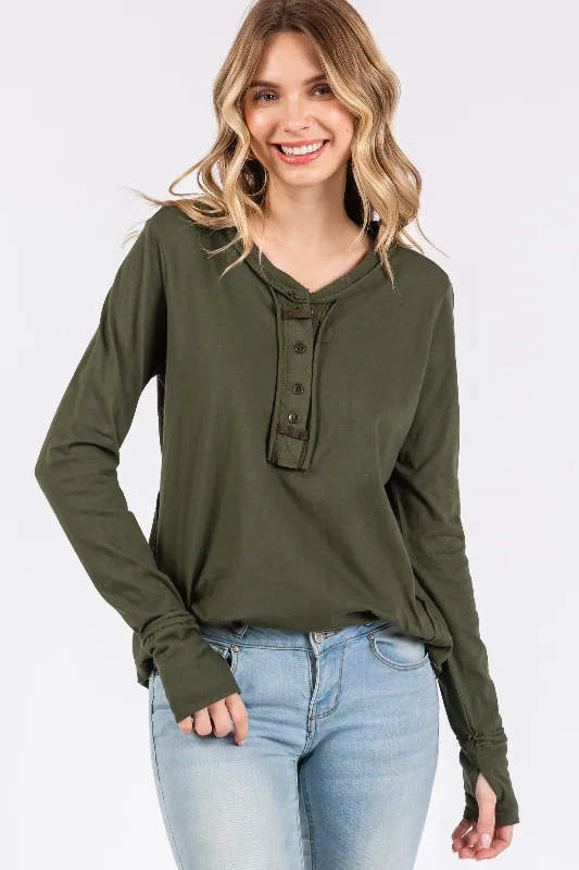 Weekend Deals to Brighten Your Day Olive Long Sleeve Exposed Seam Top