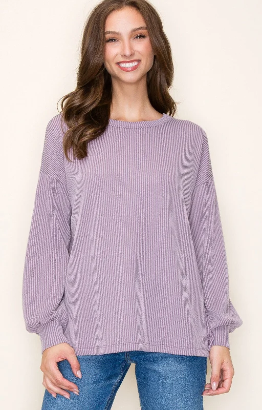 Weekend Discounts to Savor Lavender Ribbed Long Sleeve Top