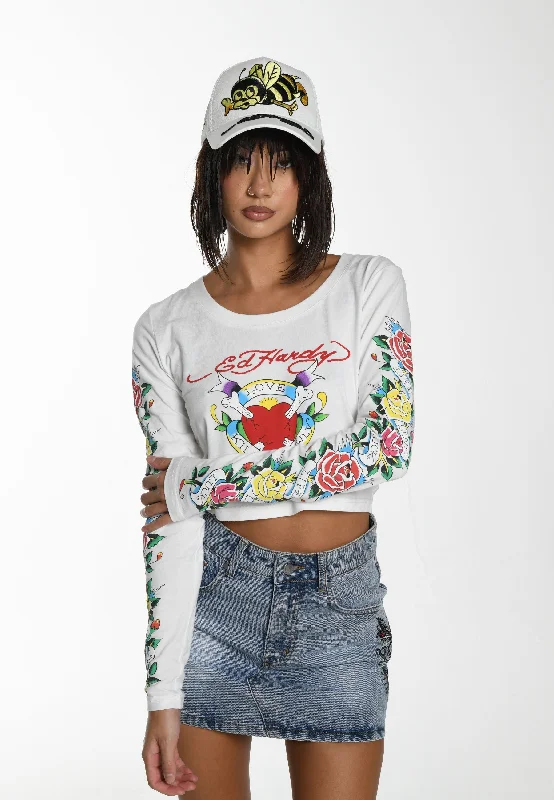 Steal Deal Womens Broken Hearts Kills Scoop Neck Long sleeve T-Shirt - White