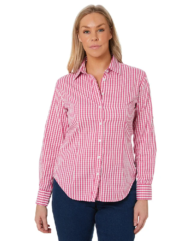 Deep Savings Ladies LS Check Shirt - Pink/White