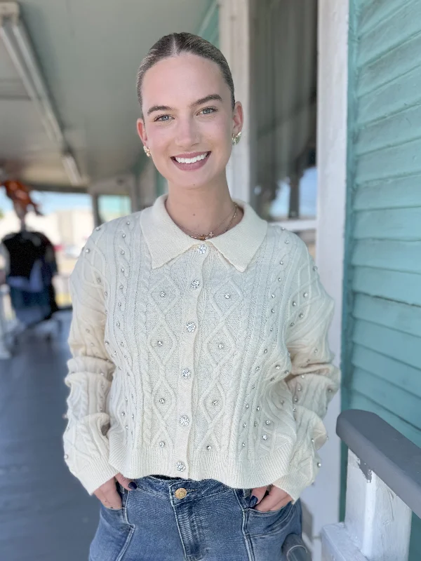 Don't Miss Out The Colette Rhinestone Cardigan-Cream