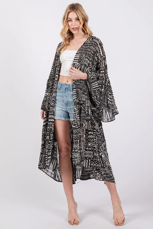 Weekend Bargains to Relish Black Ruffle Wide Sleeve Cover Up