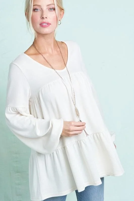 Weekend Wonders Await! Ivory - V-neck Long Sleeve Top