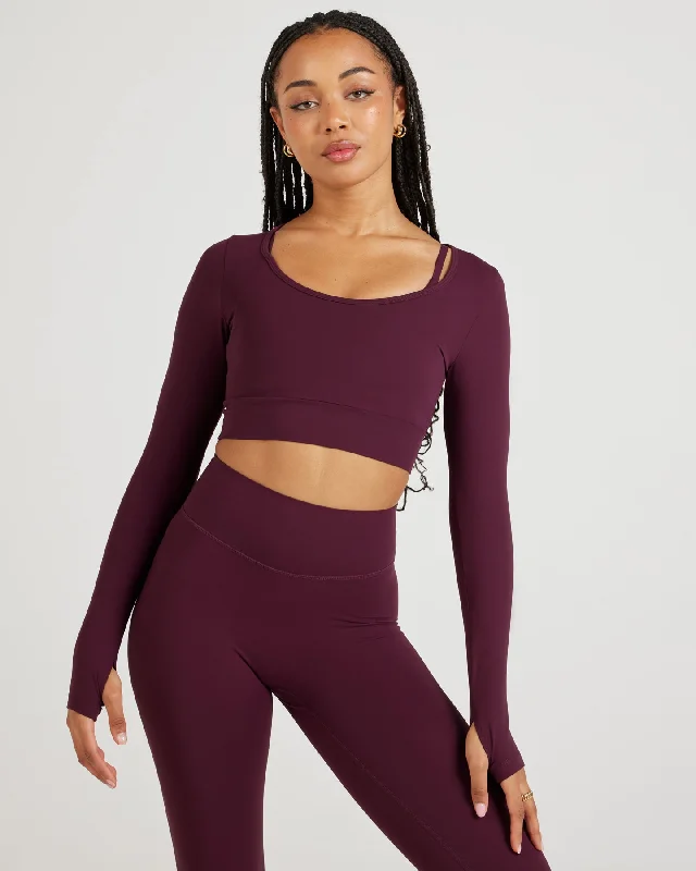 While Supplies Last Airey Scoop Crop Long Sleeve - Cherry Cola