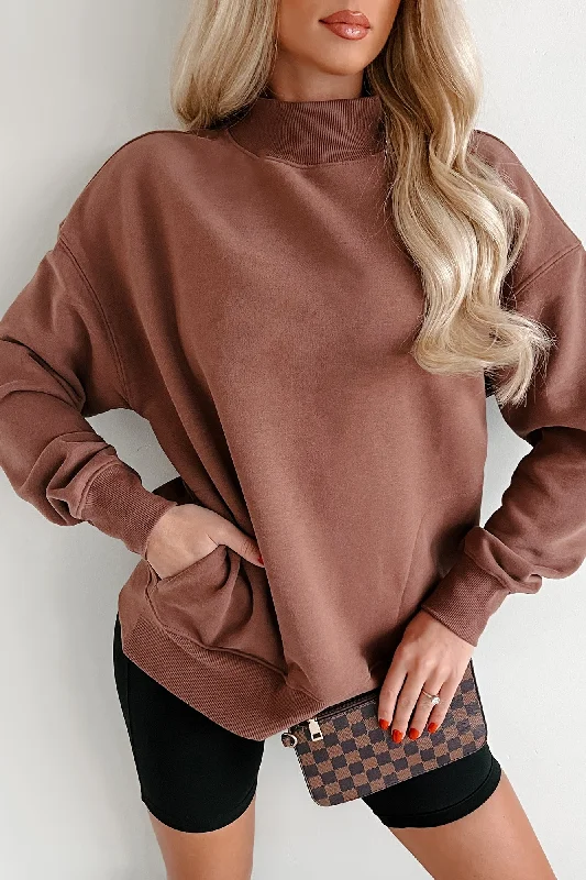 Flash Deal Cool Without Trying Mock Neck Sweatshirt With Pockets (Cocoa)