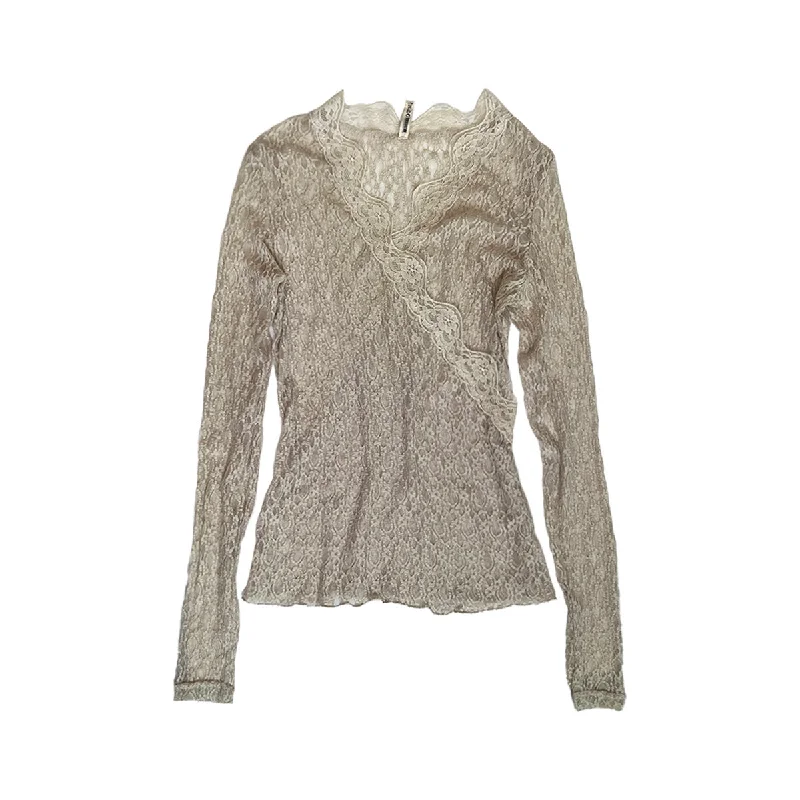 Deal Alert Sheer Lace V-neck Long Sleeves Top