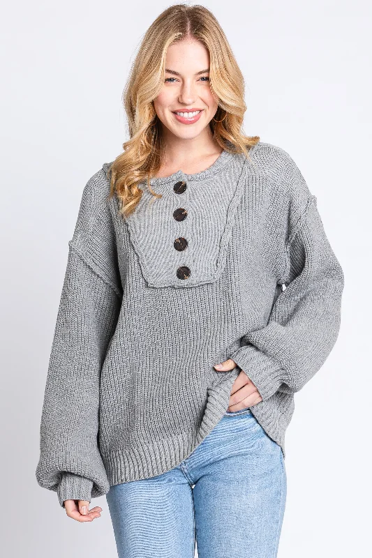Massive Deal Grey Front Button Knit Sweater