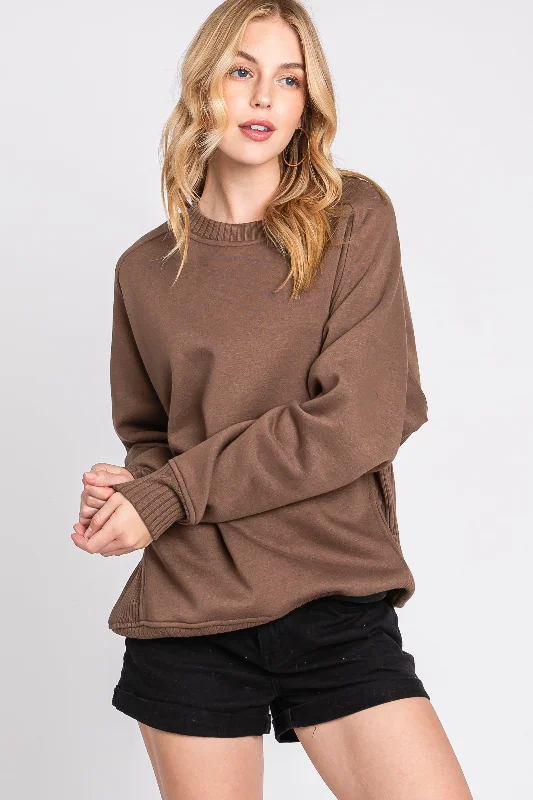 Weekend Deals That Sparkle Brown Pullover Terry Crewneck
