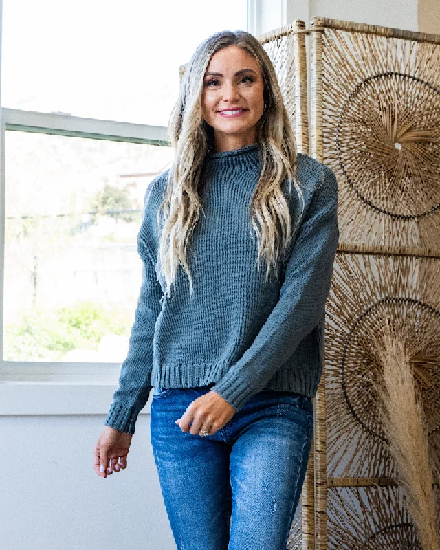 Weekend Savings Galore Erica Mock Neck Sweater - Blue Spruce