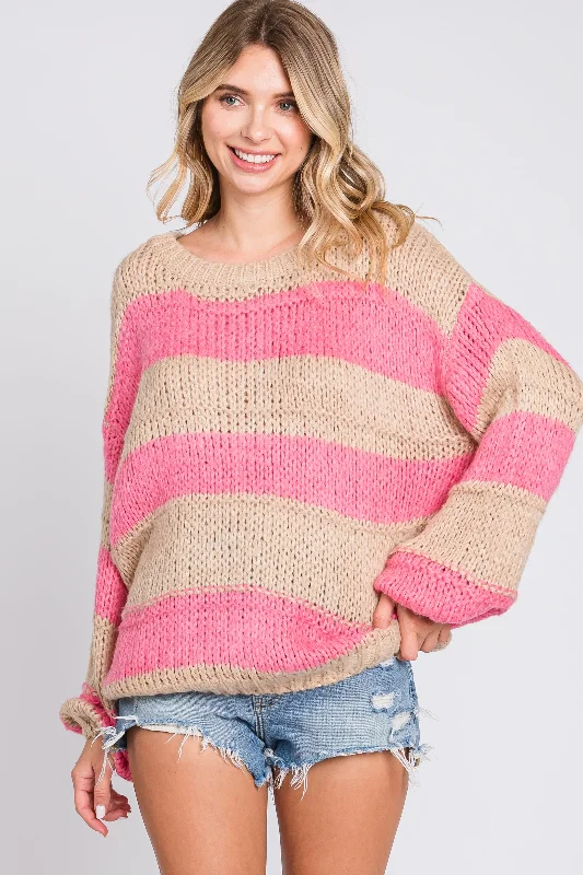 Deal Alert Pink Striped Knit Sweater