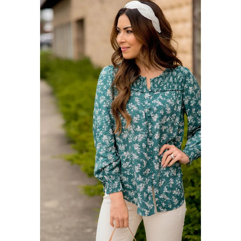 Unbeatable Deal Blossom Cinched Button Accent Blouse