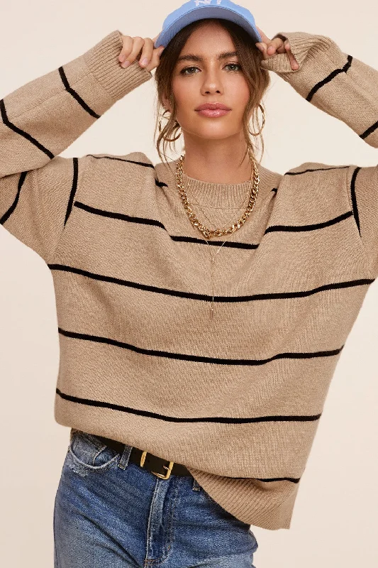 New Deal Mocha Striped Mock Neck Sweater