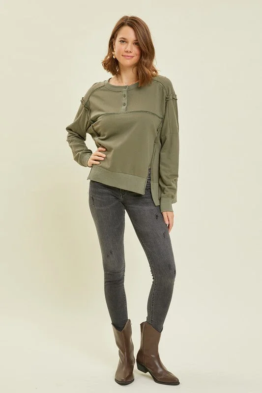 Pay Less Endless Patience Oversized Long Sleeve Top (Olive)