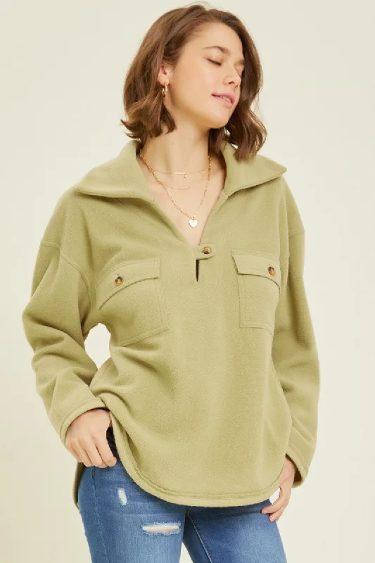 Quick Deals Renlee Collared Fleece Pullover (Matcha)