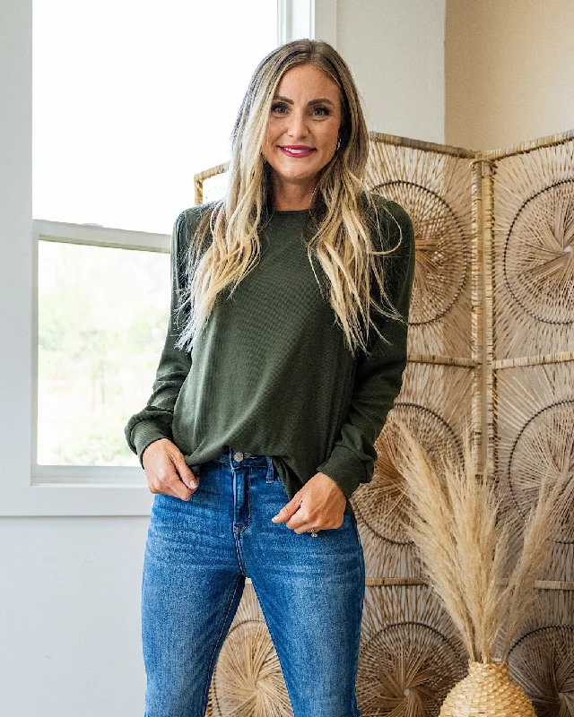 Discount Mania NEW! Andi Ribbed Puff Sleeve Top - Olive