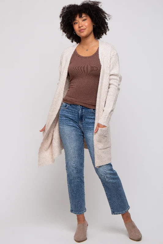 Weekend Discounts to Savor Beige Basic Knit Cardigan