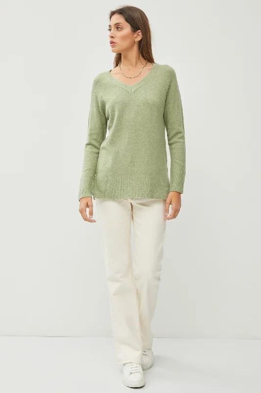 Weekend Special Light Olive V-Neck Basic Sweater